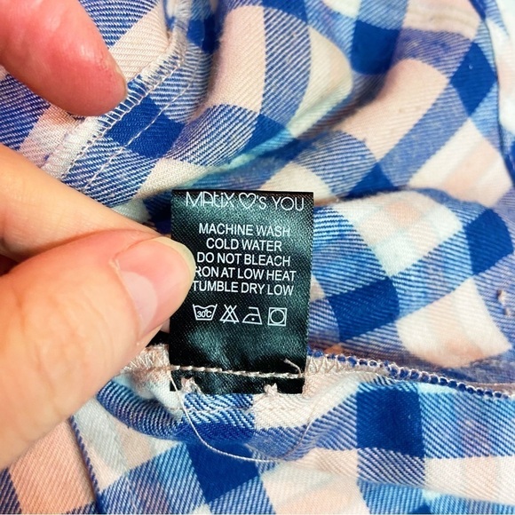 Matix blue tan plaid flannel button up women's shirt S - Picture 9 of 11